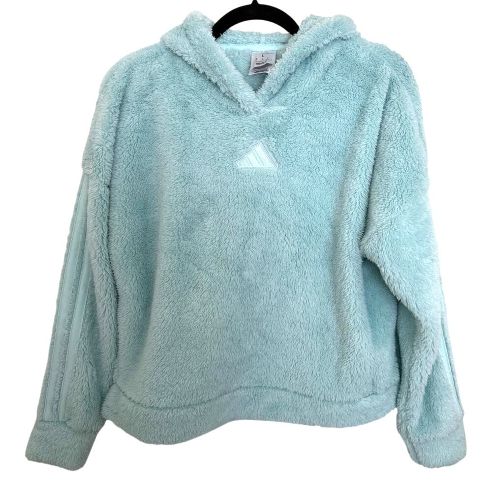 Adidas Halo Mint 3-Stripes Sherpa Hoodie Large 14 NEW Loungewear Casual Cozycore